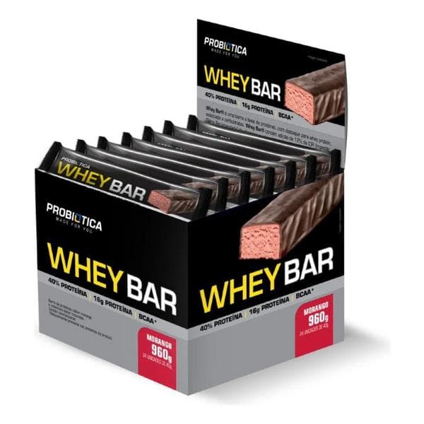 Kit 24 Barras Whey Morango Probiótica