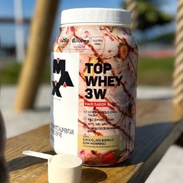 Top Whey 3W Pote 900g Max Titanium - Chocolate Branco com Morango