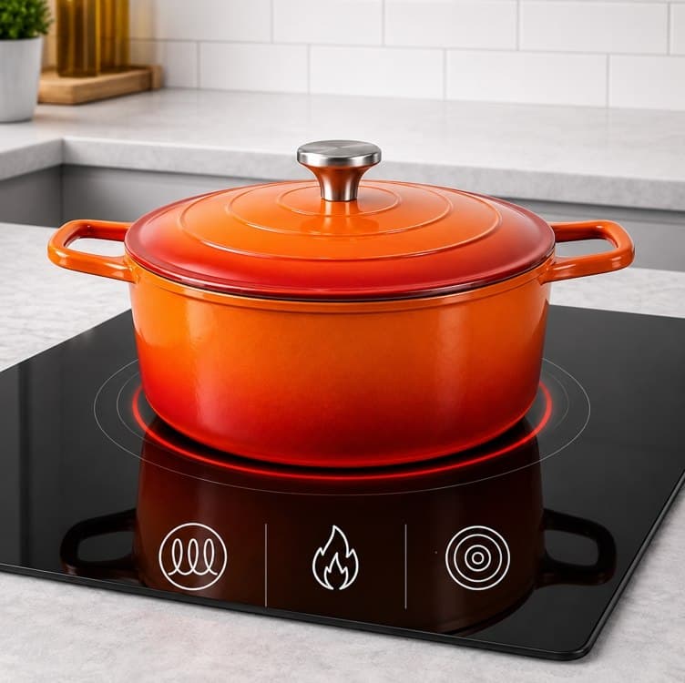 Caçarola 24cm Indução, 4,5L, Panela Antiaderente, Revestimento Cerâmico de Alta Qalidade, Fogão Convencional e Indução, Panela Estilo Francesa com Tampa, Alta Durabilidade e Resistência